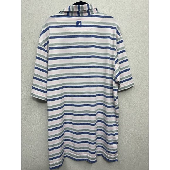 FootJoy FJ Dri Fit Performance Polo Shirt Mens Large Stripe No Wrinkle Blue Pink - Picture 2 of 6